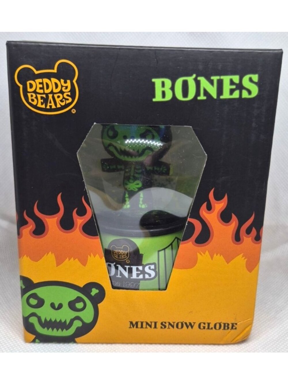 Deddy Bears Bones Mini Snow Globe | Glow-in-the-Dark Skeleton Bear & Flame Base